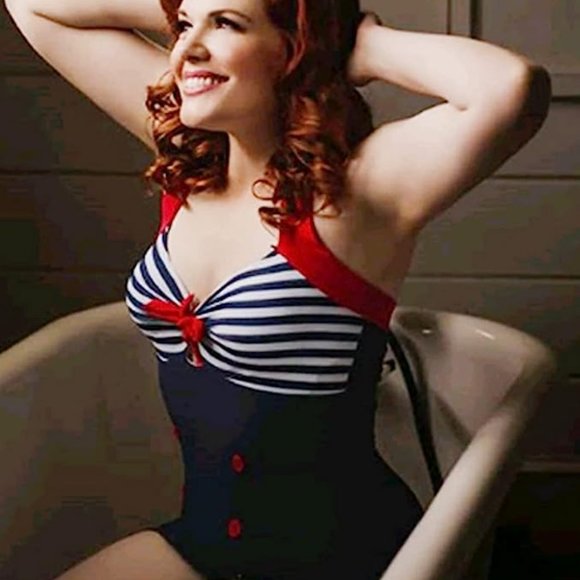 XL Retro Vintage Womens Striped One Piece Swimsuit Bathing Suit Swimwear NEW - Picture 5 of 5